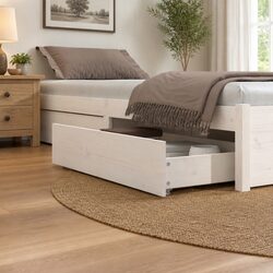 Bed Storage Drawers 4 Pieces White Solid Pine Wood Under Bed Wheeled Storage