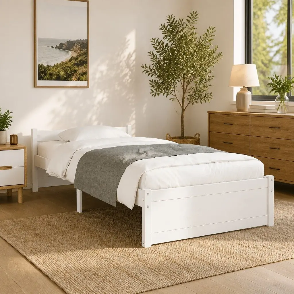 Solid Wood Bed Frame Classic Headboard 90x190cm White Pine Bedroom Furniture