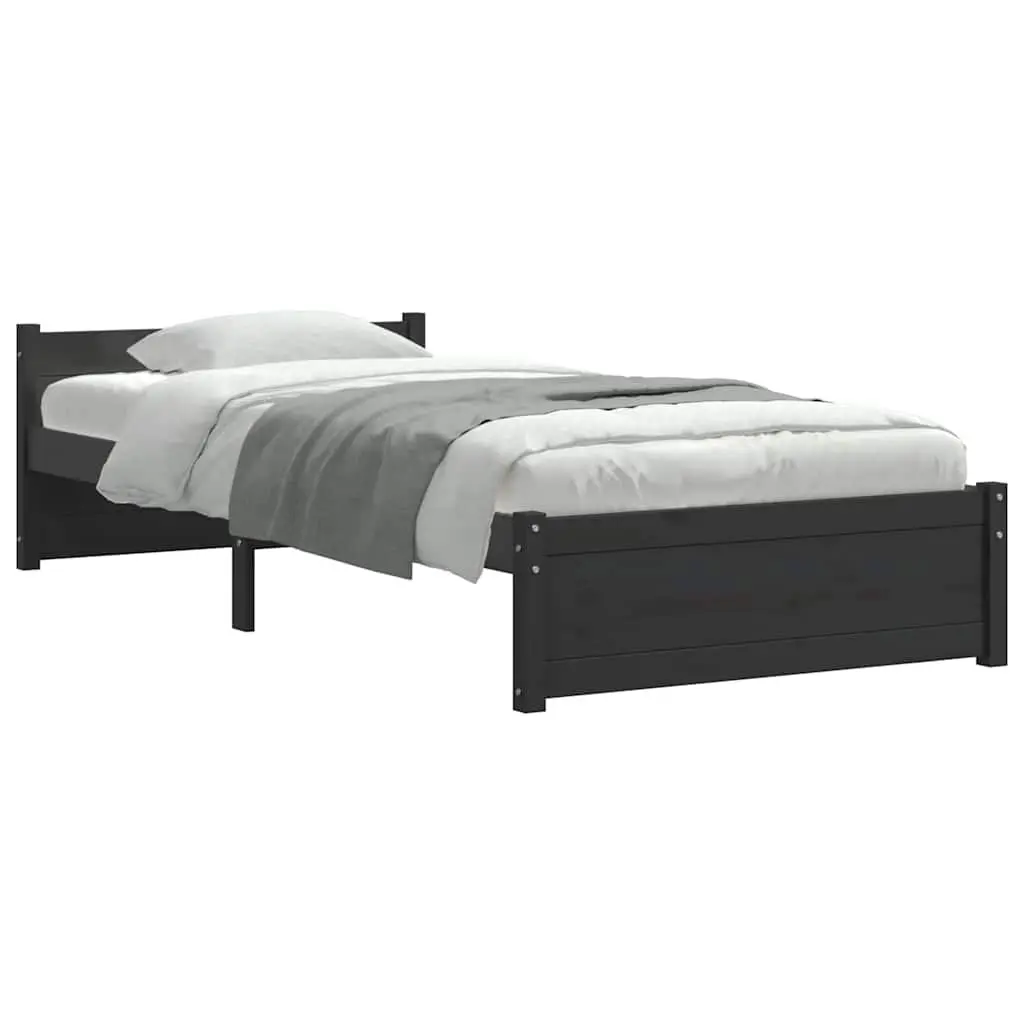 Single Bed Frame Black Solid Pine Wood 90x190 cm Modern Bedroom Furniture