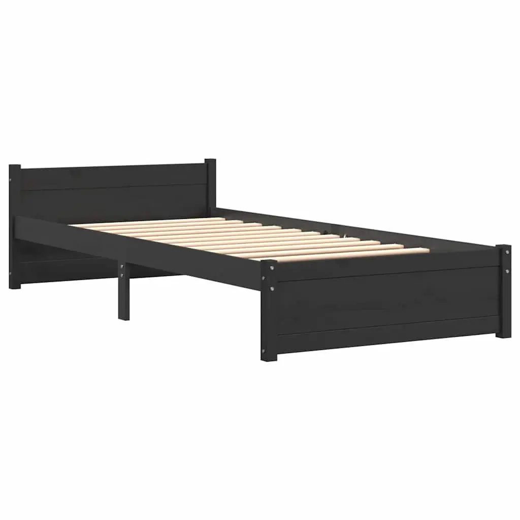 Single Bed Frame Black Solid Pine Wood 90x190 cm Modern Bedroom Furniture