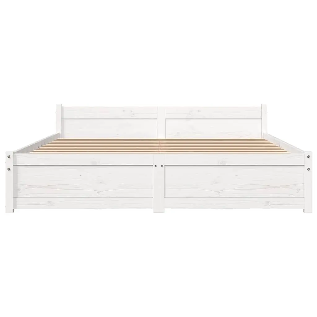 Wooden Bed Frame 150x200 cm White Solid Pine Wood Slatted Base Modern Bedroom