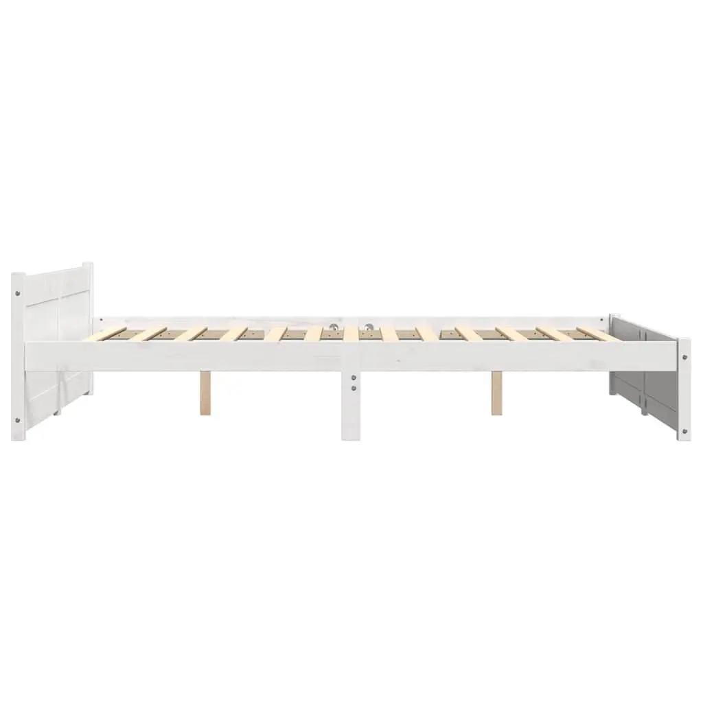 Wooden Bed Frame 150x200 cm White Solid Pine Wood Slatted Base Modern Bedroom