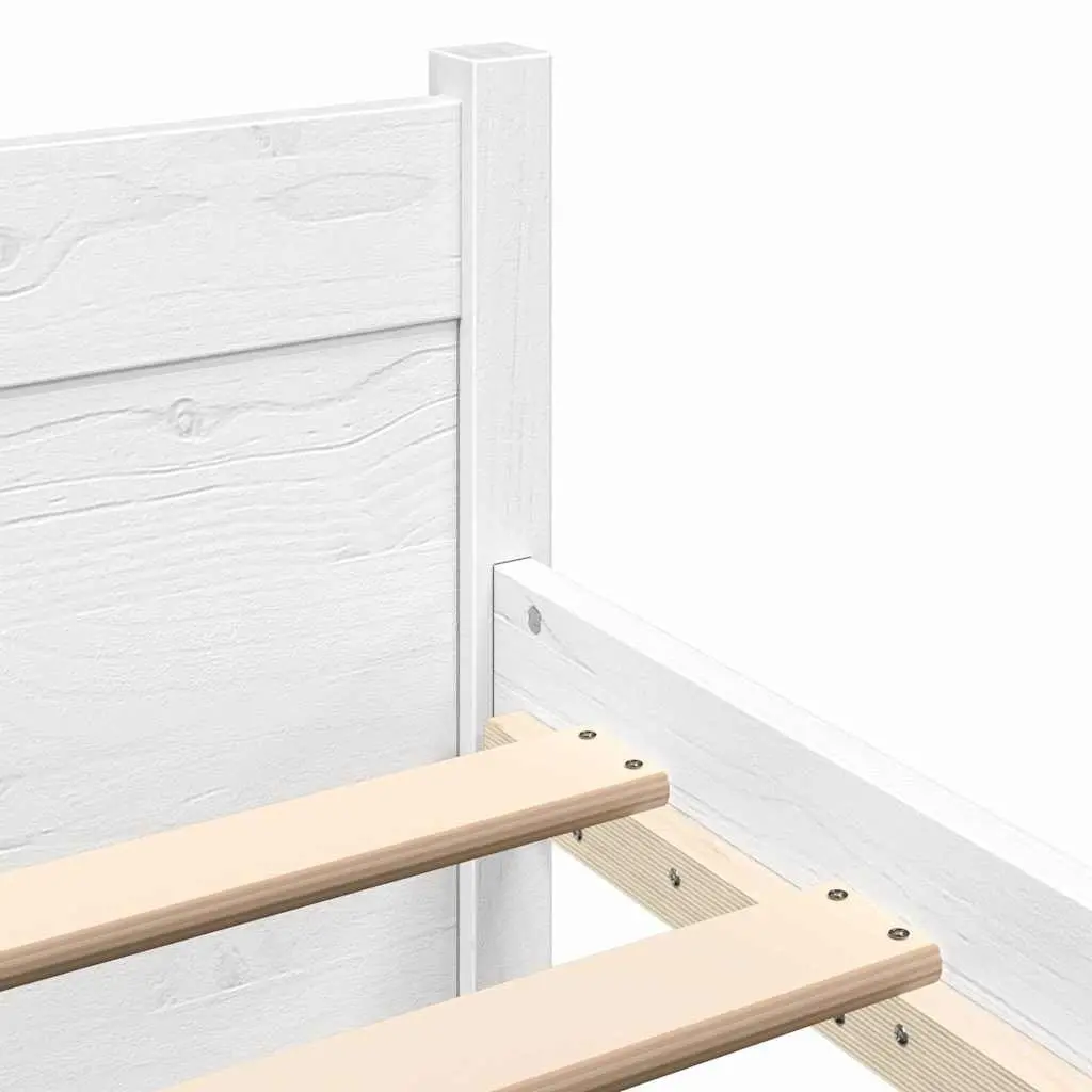 Wooden Bed Frame 150x200 cm White Solid Pine Wood Slatted Base Modern Bedroom