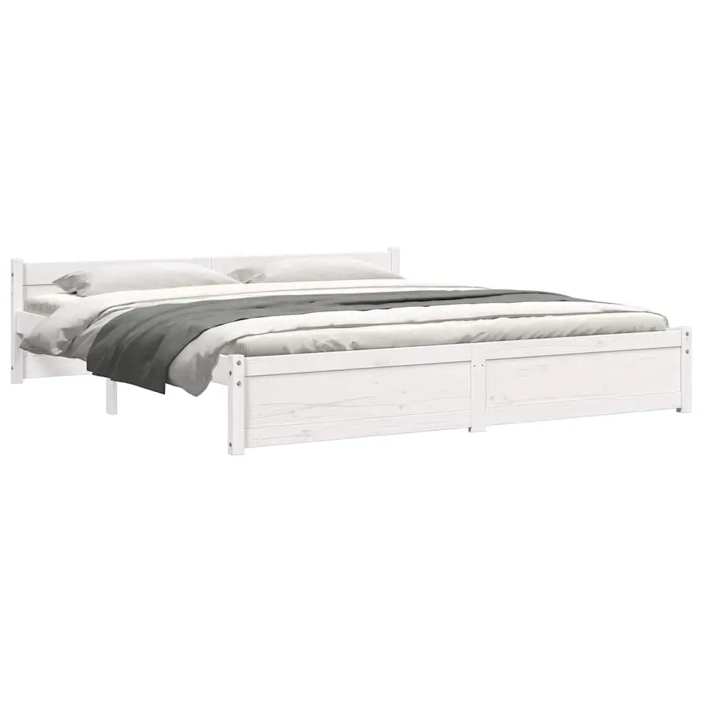 King Bed Frame 183x203cm White Solid Wood Slatted Base Bedroom Furniture