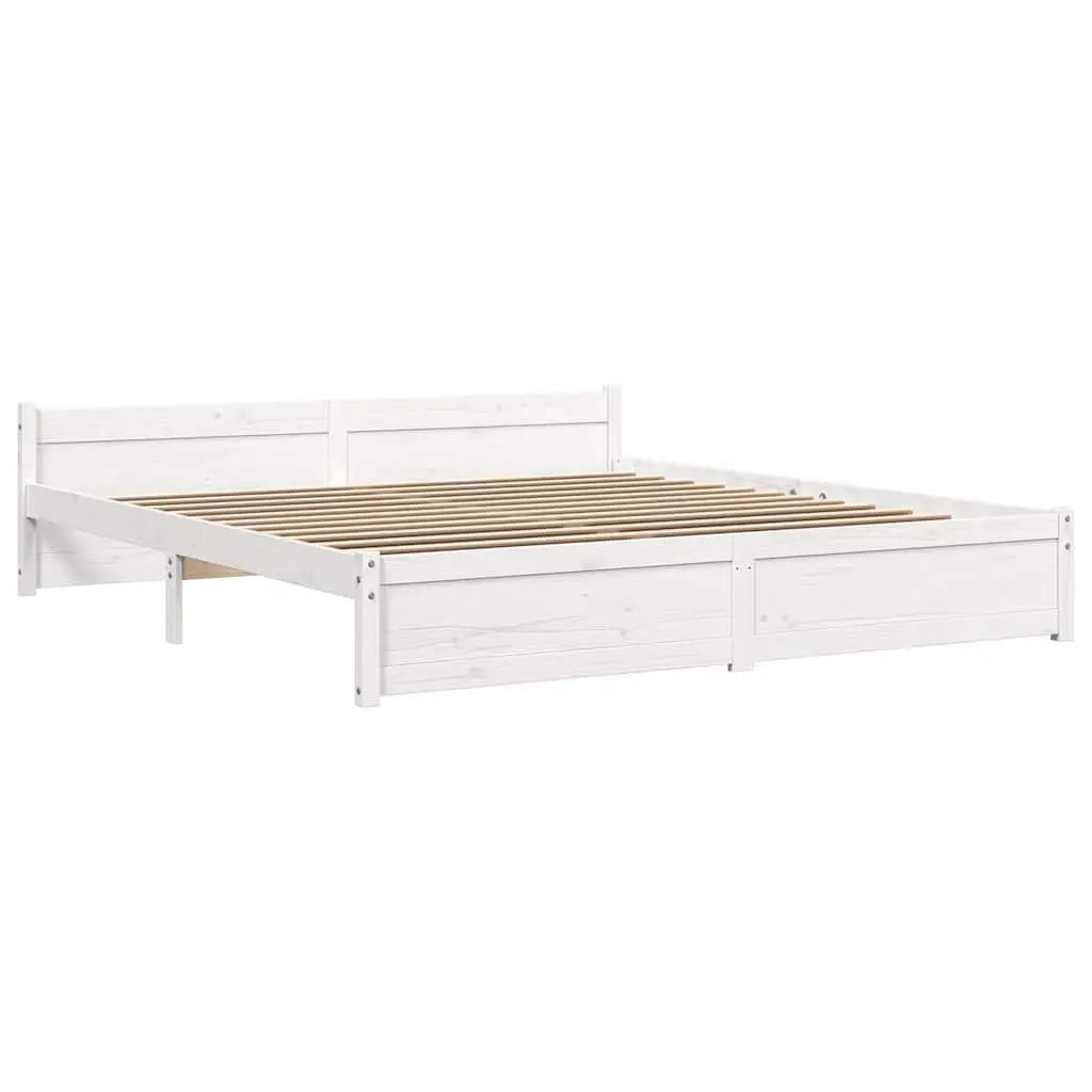 King Bed Frame 183x203cm White Solid Wood Slatted Base Bedroom Furniture