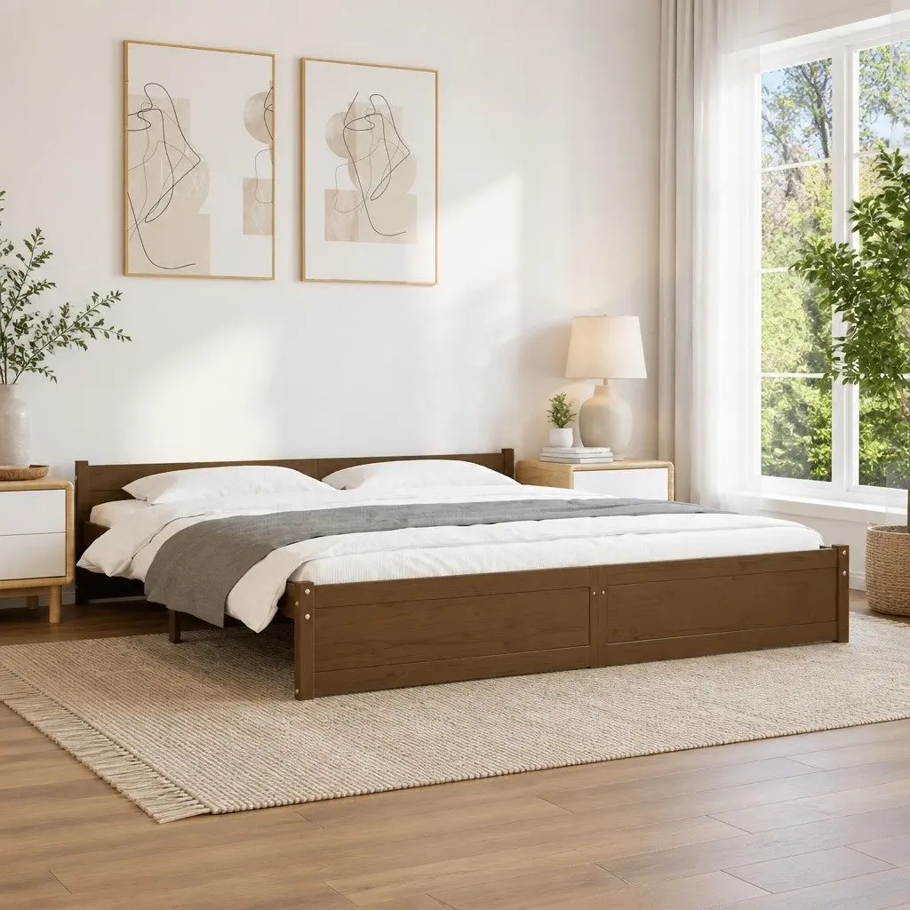 King Bed Frame Solid Wood Honey Brown 183x203cm