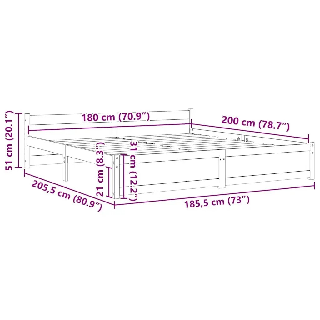 King Bed Frame Solid Wood Honey Brown 183x203cm
