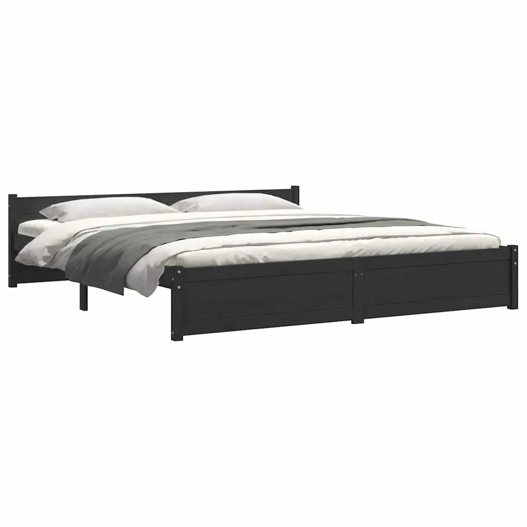 King Bed Frame 183x203cm Black Solid Wood Wooden Bedroom Furniture Headboard