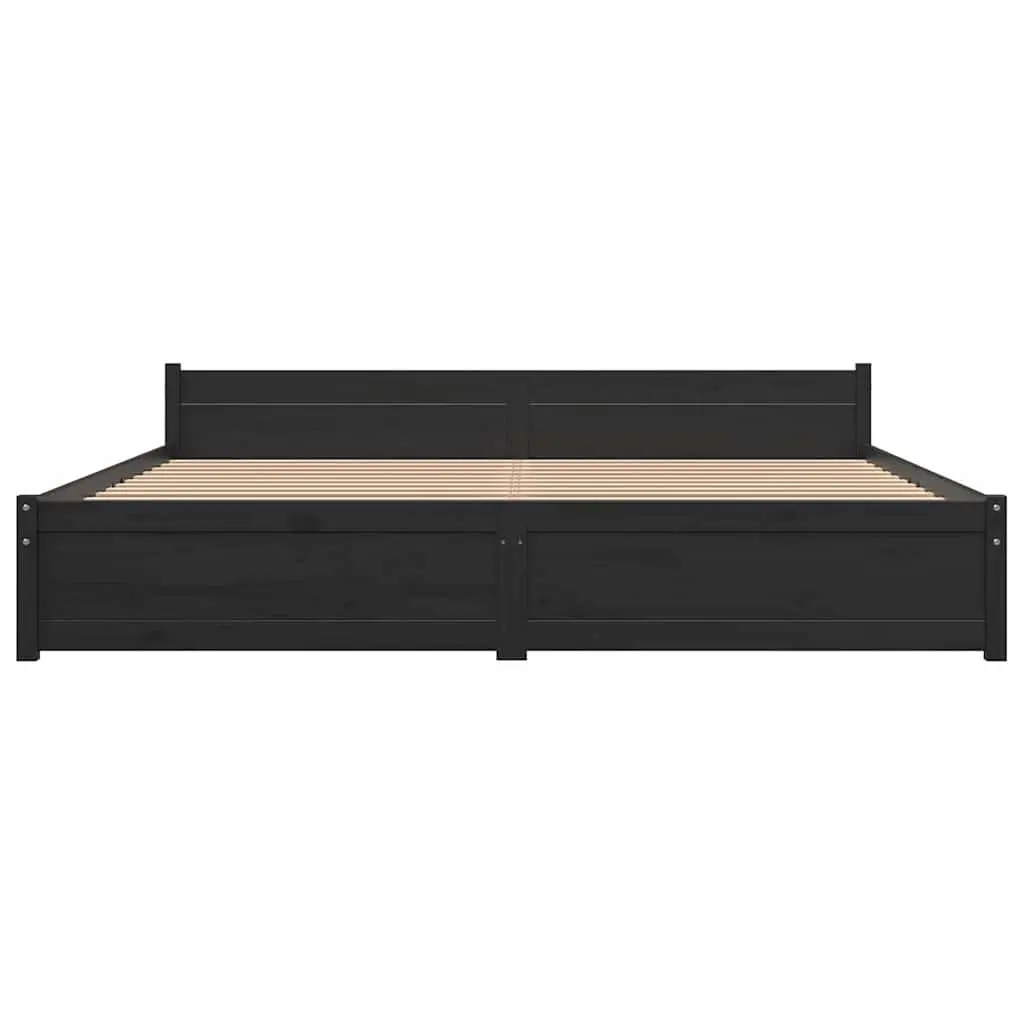 King Bed Frame 183x203cm Black Solid Wood Wooden Bedroom Furniture Headboard