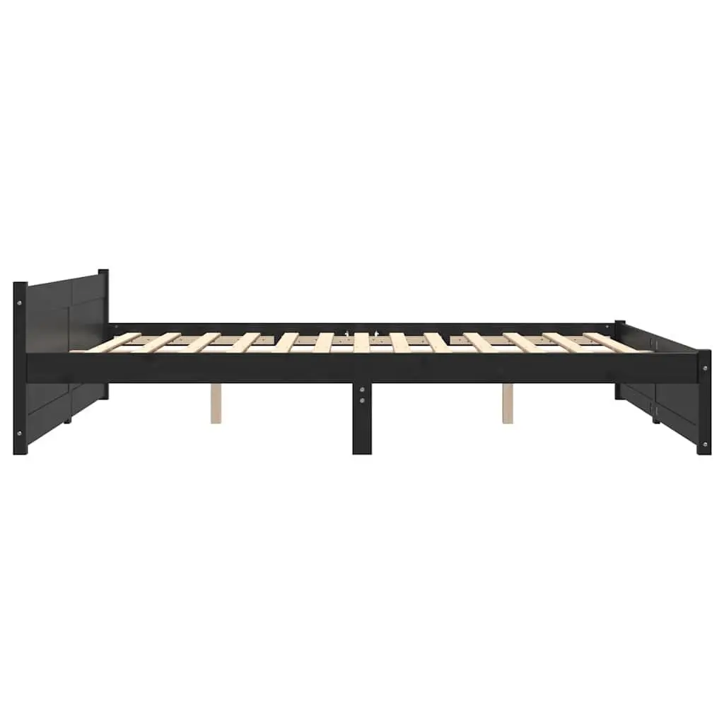 King Bed Frame 183x203cm Black Solid Wood Wooden Bedroom Furniture Headboard