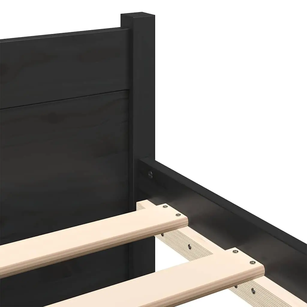 King Bed Frame 183x203cm Black Solid Wood Wooden Bedroom Furniture Headboard