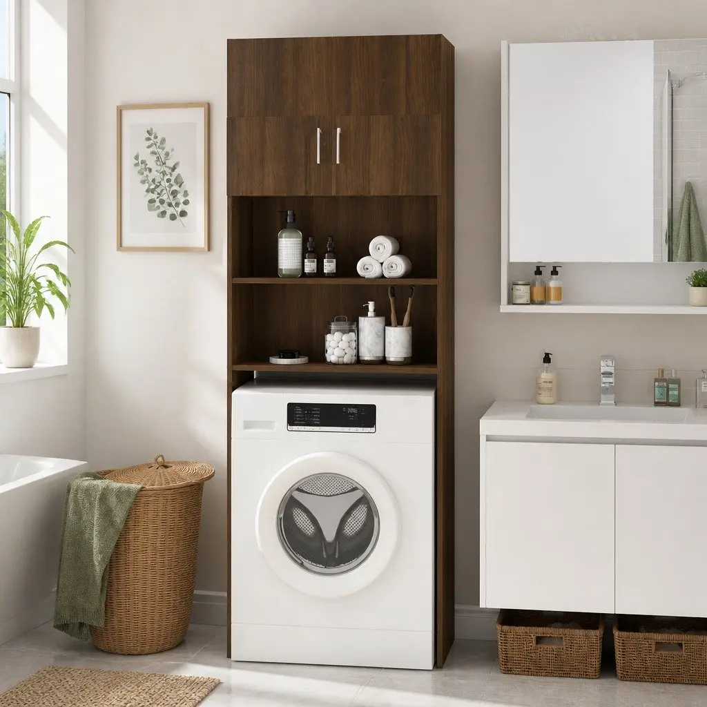 Brown Oak Cabinet for Laundry Needs