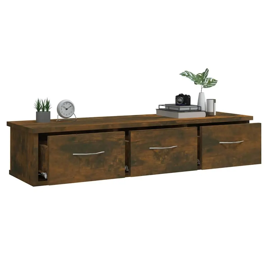 Wall Cabinet Floating Storage Unit with 3 Drawers Brown 88 x 26 x 18.5 cm