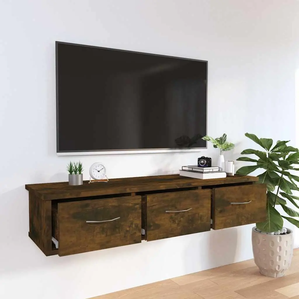 Wall Cabinet Floating Storage Unit with 3 Drawers Brown 88 x 26 x 18.5 cm