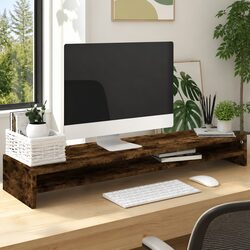 Monitor Stand Dual Screen Riser Desk Organiser Brown Engineered Wood TV Riser