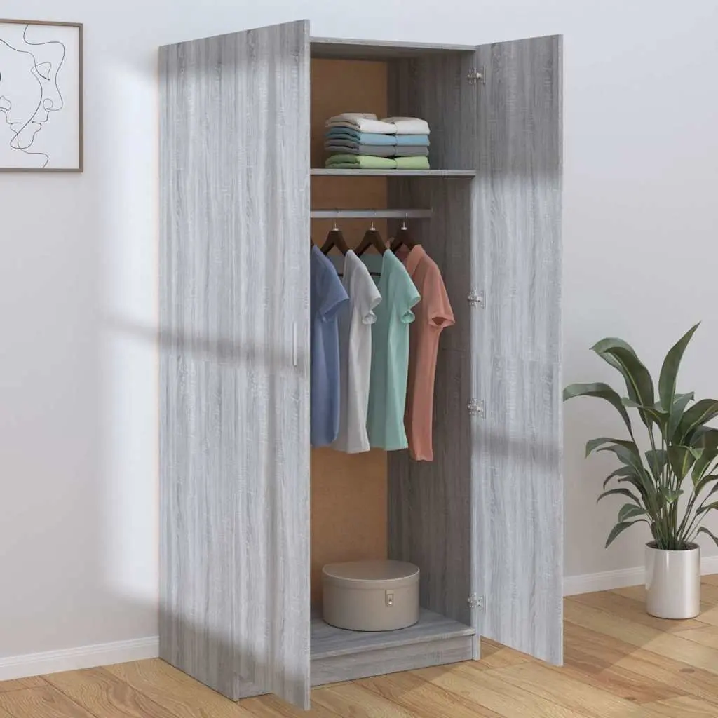Grey Storage Wardrobe with Hanging Rod