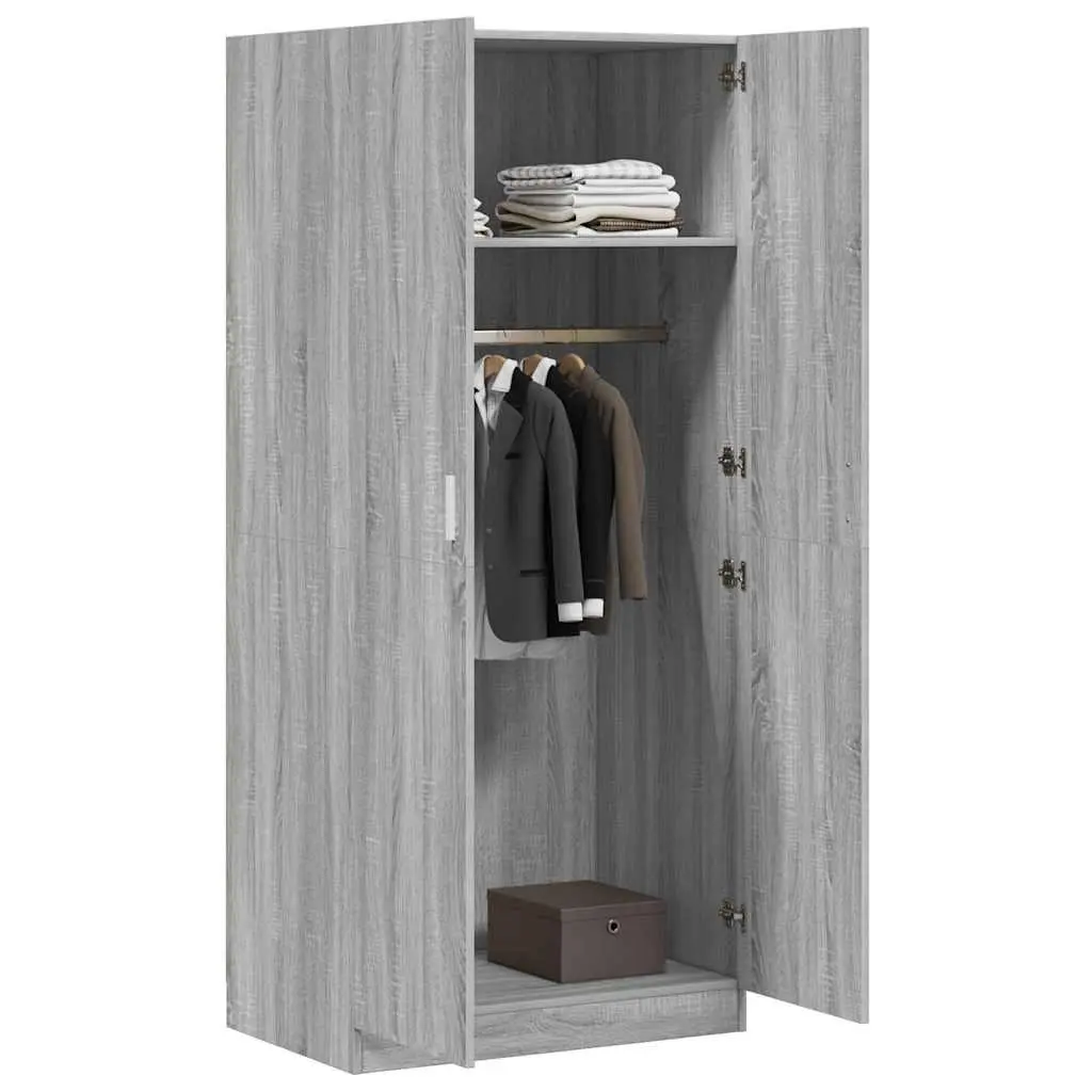 Grey Storage Wardrobe with Hanging Rod