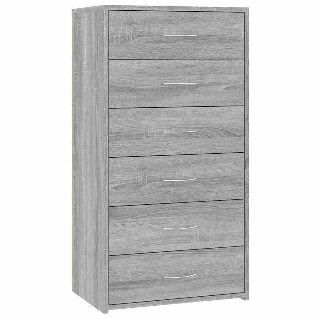 Sideboard Grey Minimalist 50W x 34D x 96H cm with 6 Drawers Storage Cabinet Engineered Wood Furniture