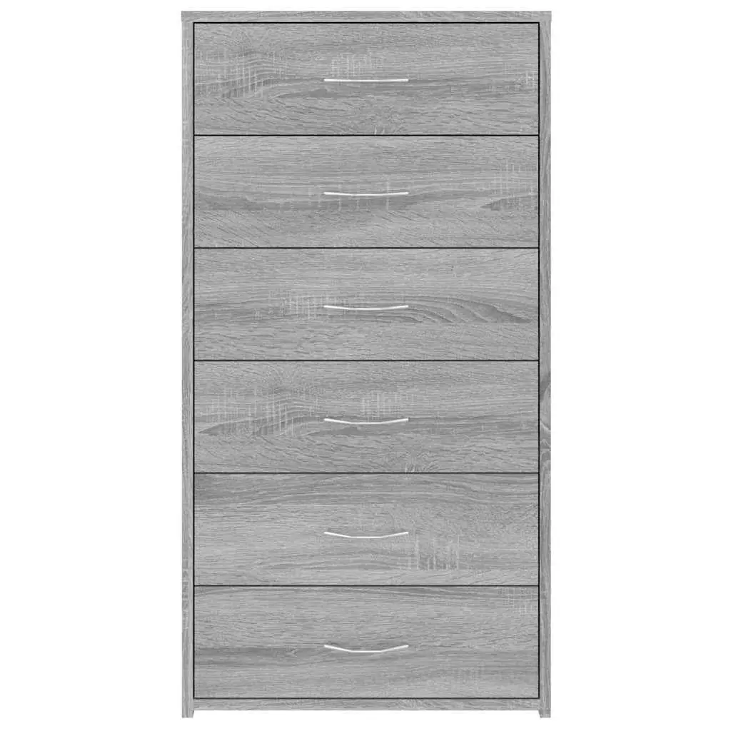 Sideboard Grey Minimalist 50W x 34D x 96H cm with 6 Drawers Storage Cabinet Engineered Wood Furniture