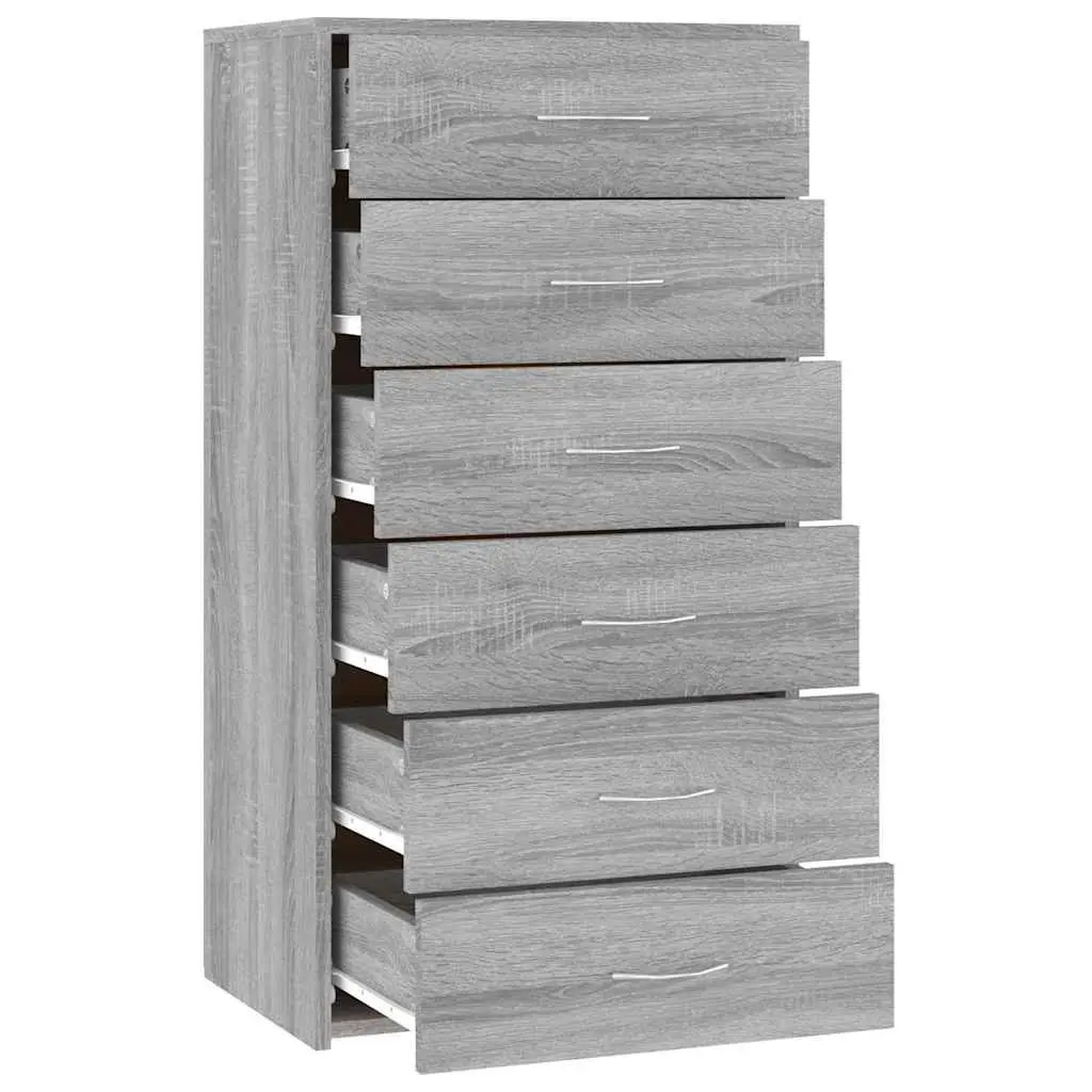 Sideboard Grey Minimalist 50W x 34D x 96H cm with 6 Drawers Storage Cabinet Engineered Wood Furniture