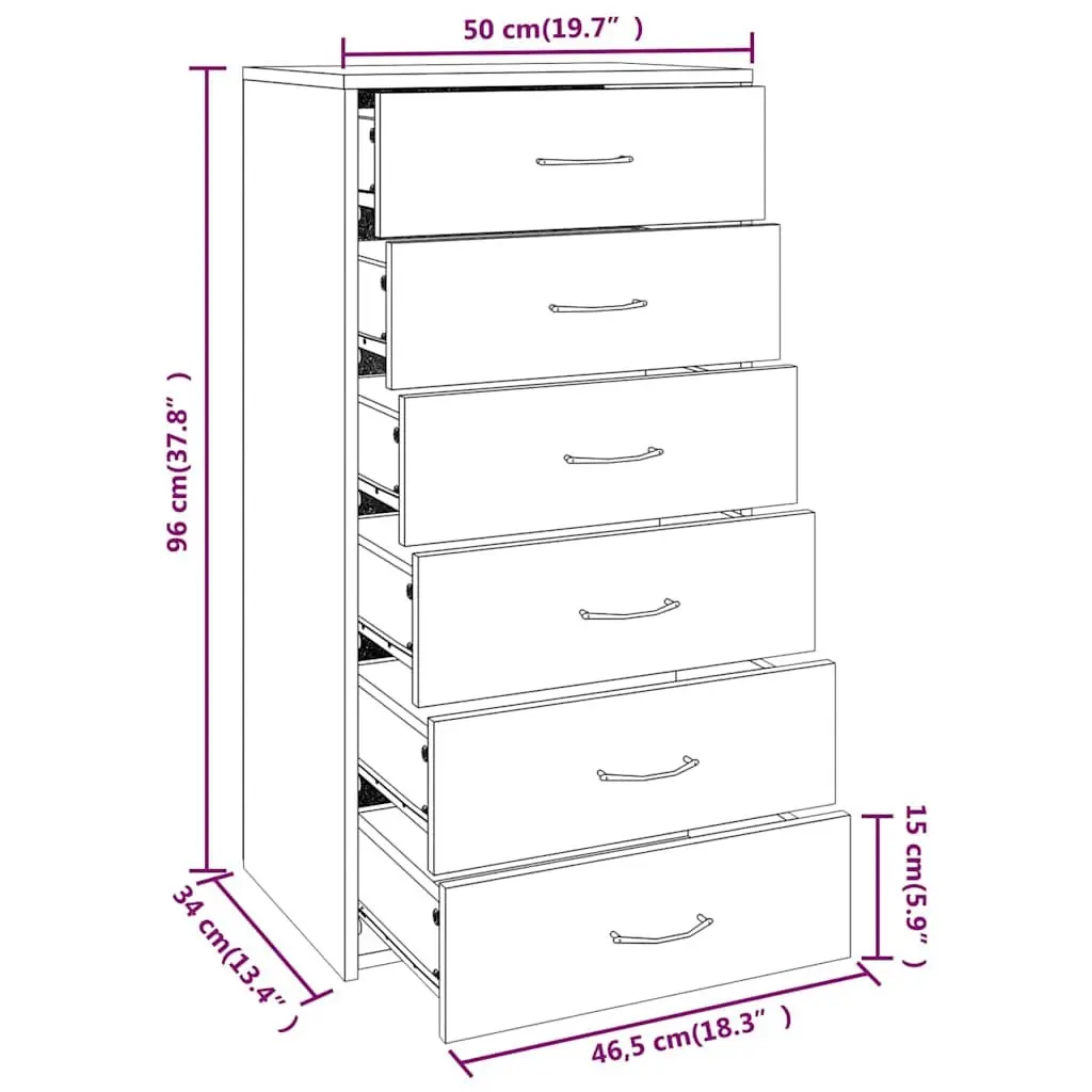 Sideboard Grey Minimalist 50W x 34D x 96H cm with 6 Drawers Storage Cabinet Engineered Wood Furniture