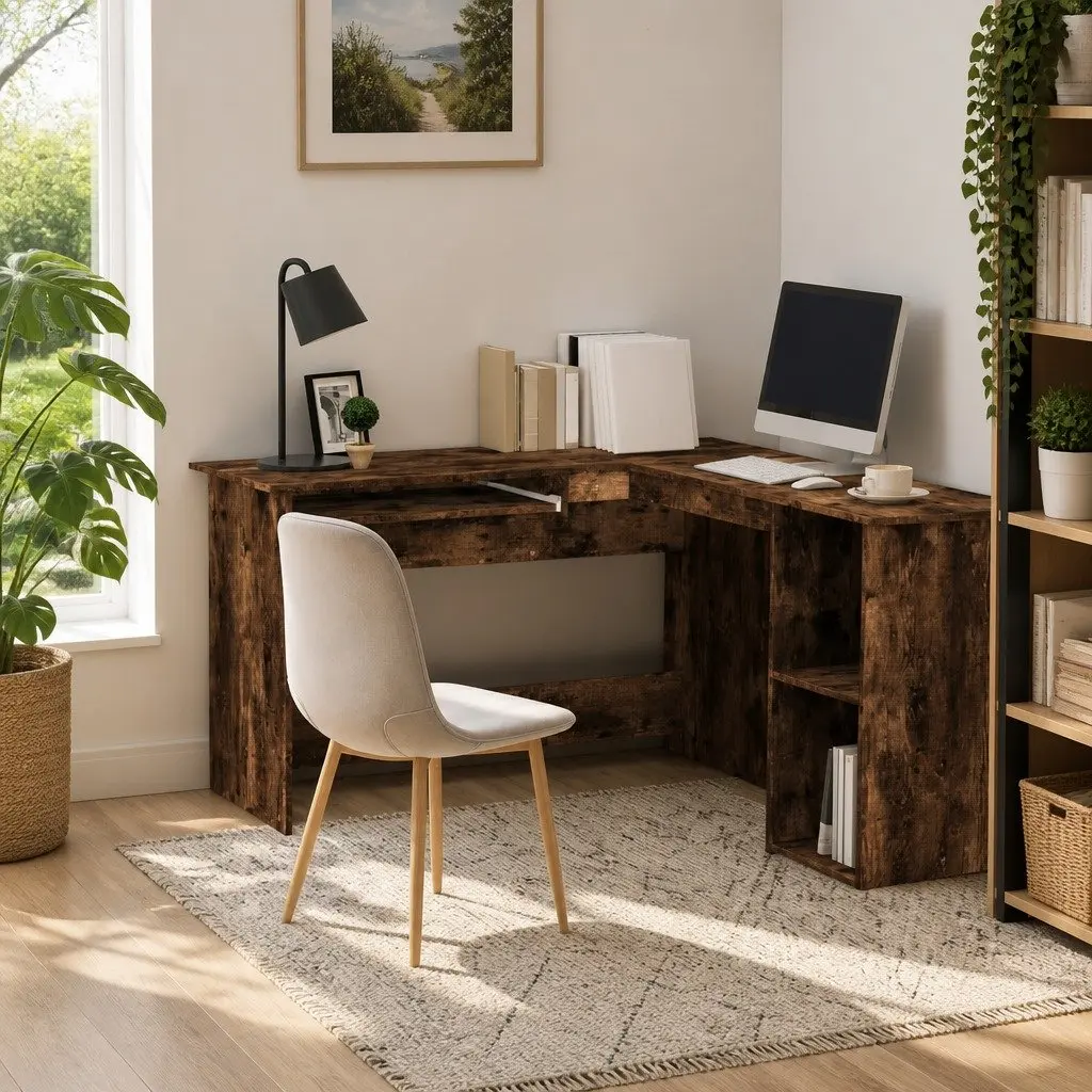 L-Shaped Corner Desk Modern Office Workstation Engineered Wood Brown 120 x 140 x 75 cm