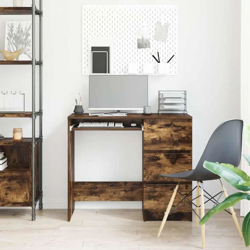 Office Desk Brown Engineered Wood Study Workstation 90x45x76 cm Storage Drawers