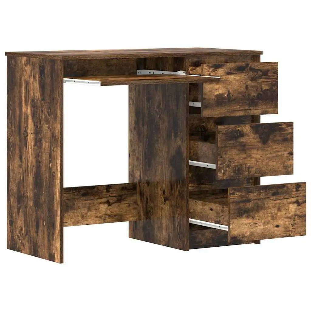 Office Desk Brown Engineered Wood Study Workstation 90x45x76 cm Storage Drawers