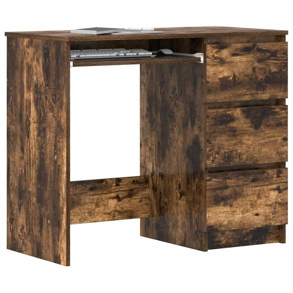 Office Desk Brown Engineered Wood Study Workstation 90x45x76 cm Storage Drawers
