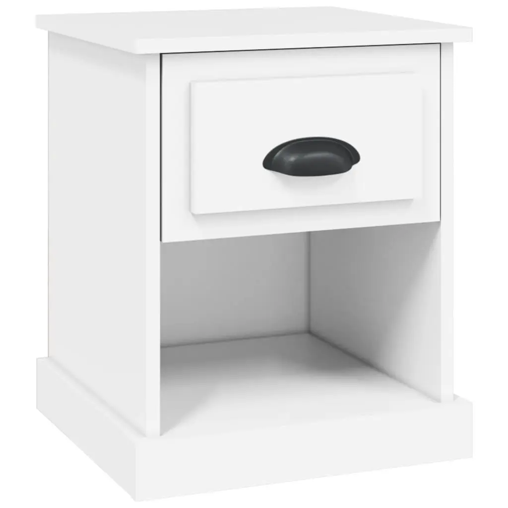Bedside Cabinet White Engineered Wood Nightstand with Drawer and Open Compartment 39 x 39 x 47.5 cm