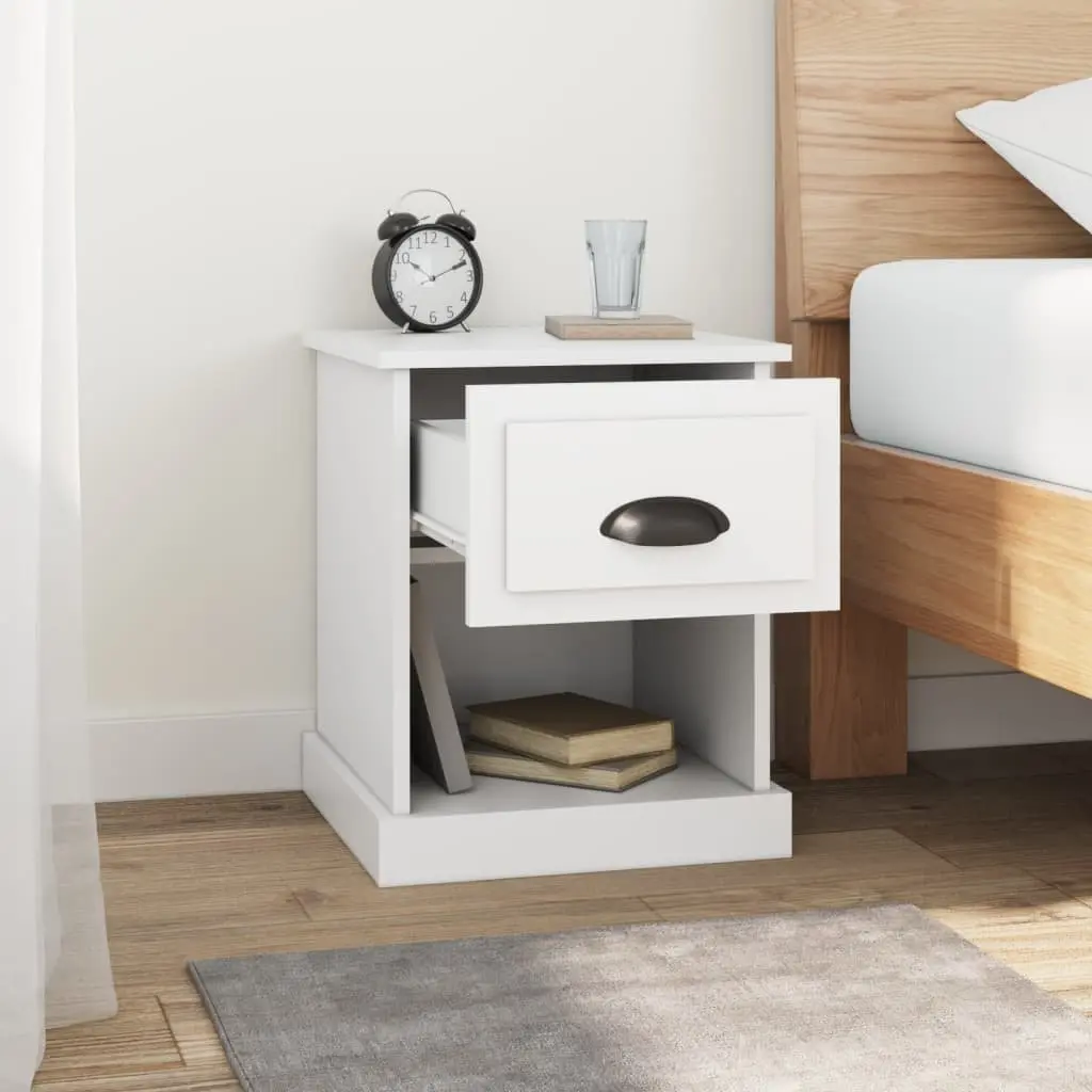 Bedside Cabinet White Engineered Wood Nightstand with Drawer and Open Compartment 39 x 39 x 47.5 cm