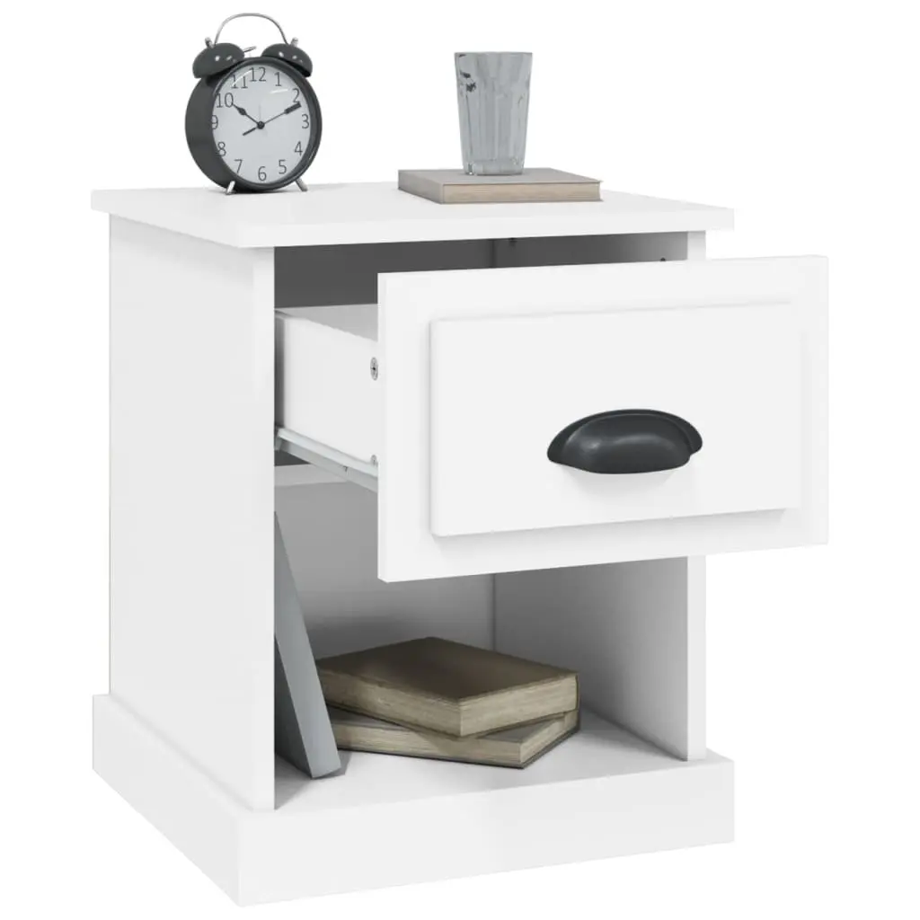 Bedside Cabinet White Engineered Wood Nightstand with Drawer and Open Compartment 39 x 39 x 47.5 cm