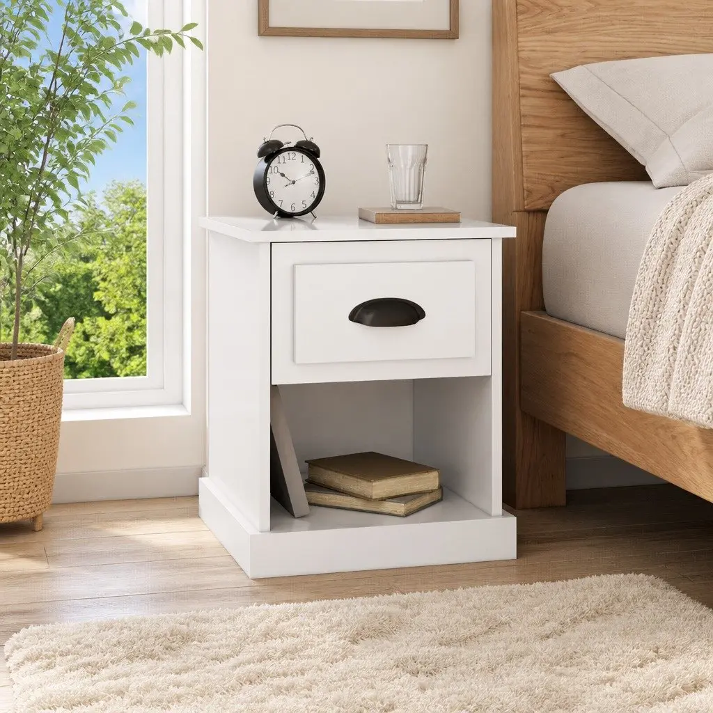 Bedside Cabinet White Engineered Wood 39x39x47.5cm Nightstand Storage Table