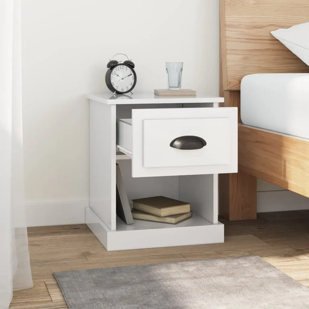 Bedside Cabinet White Engineered Wood 39x39x47.5cm Nightstand Storage Table
