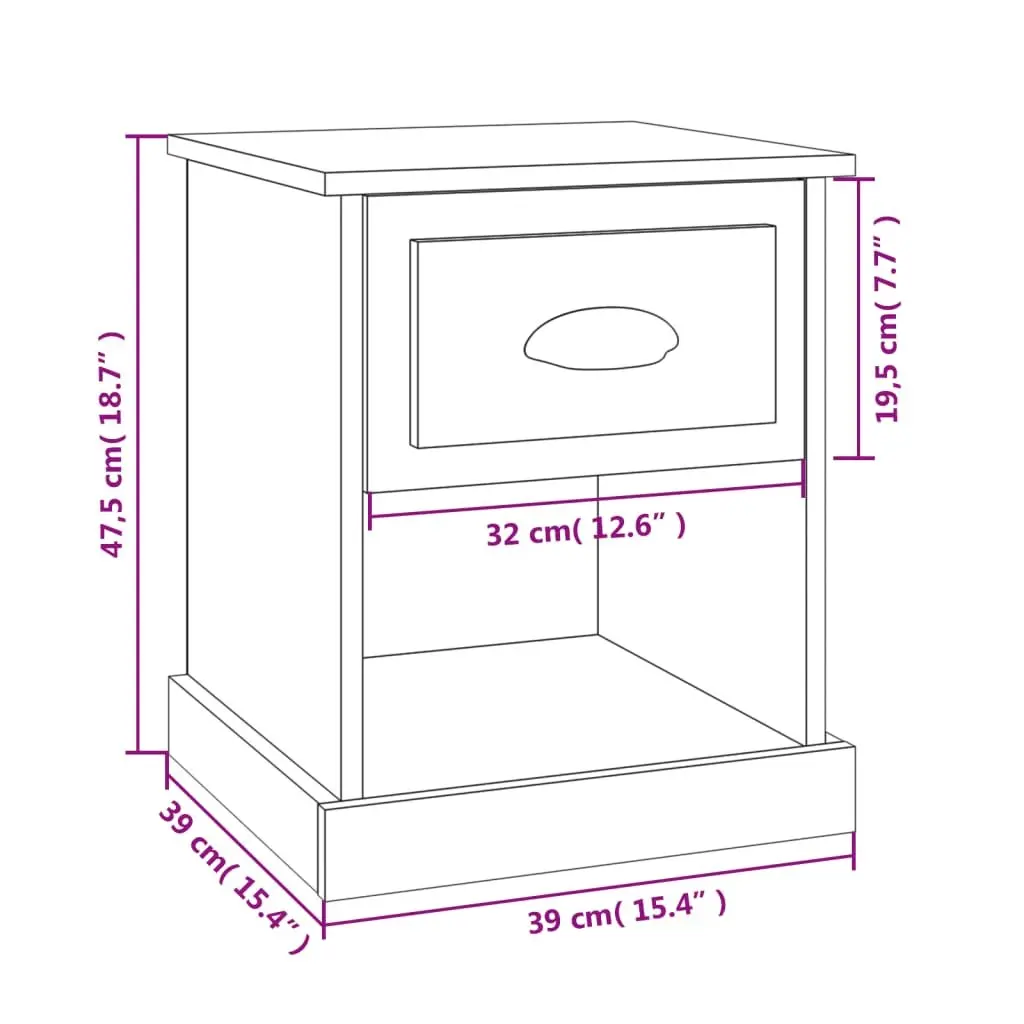 Bedside Cabinet White Engineered Wood 39x39x47.5cm Nightstand Storage Table