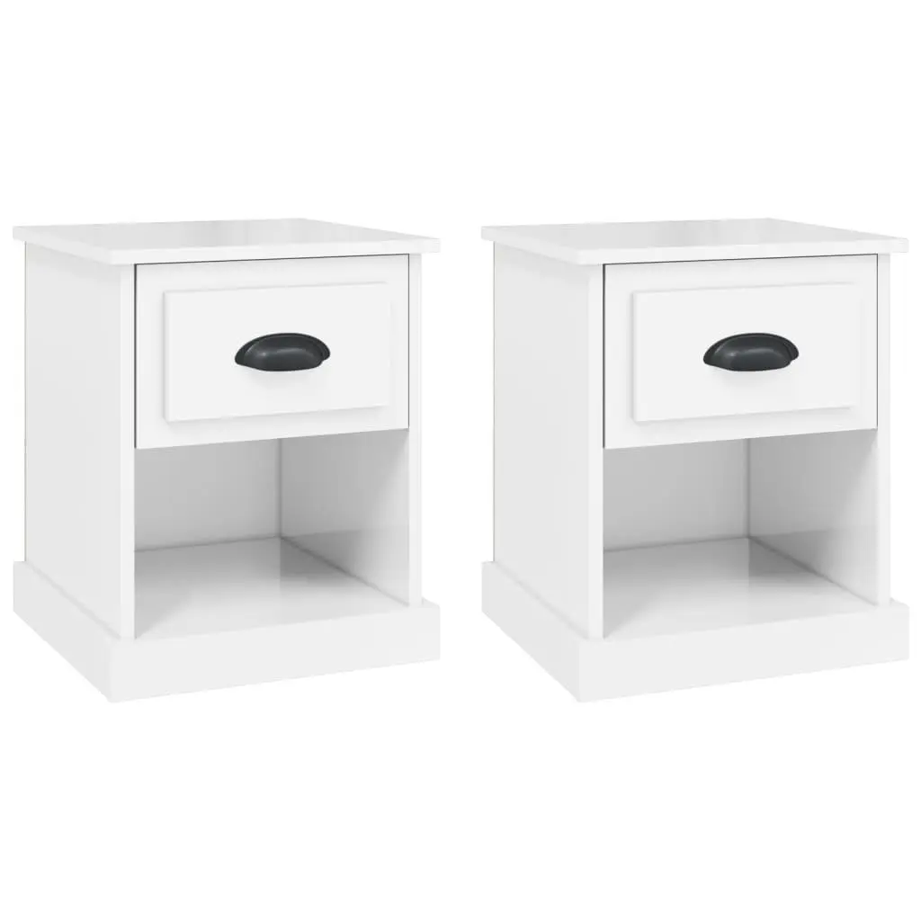 Bedside Cabinets Set of 2 White High Gloss Nightstand Storage Drawer Compartment