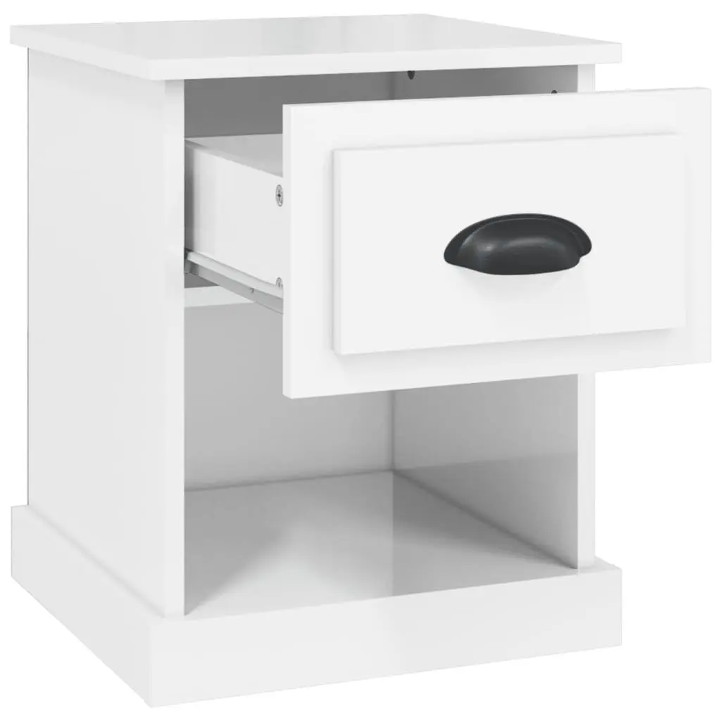 Bedside Cabinets Set of 2 White High Gloss Nightstand Storage Drawer Compartment