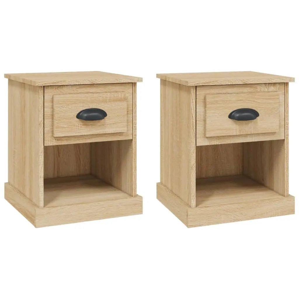 Bedside Cabinet 2 Pieces Brown Engineered Wood Nightstand Side Table Storage