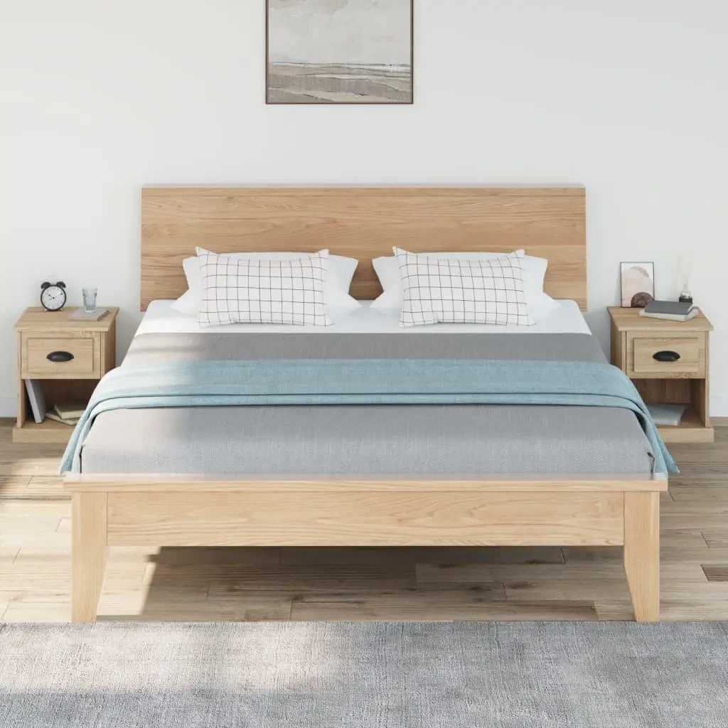 Bedside Cabinet 2 Pieces Brown Engineered Wood Nightstand Side Table Storage