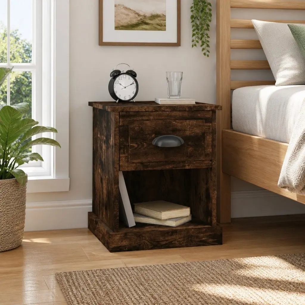 Bedside Tables Smoked Oak 2pcs Nightstand Drawer Side Table 39 x 39 x 47.5 cm