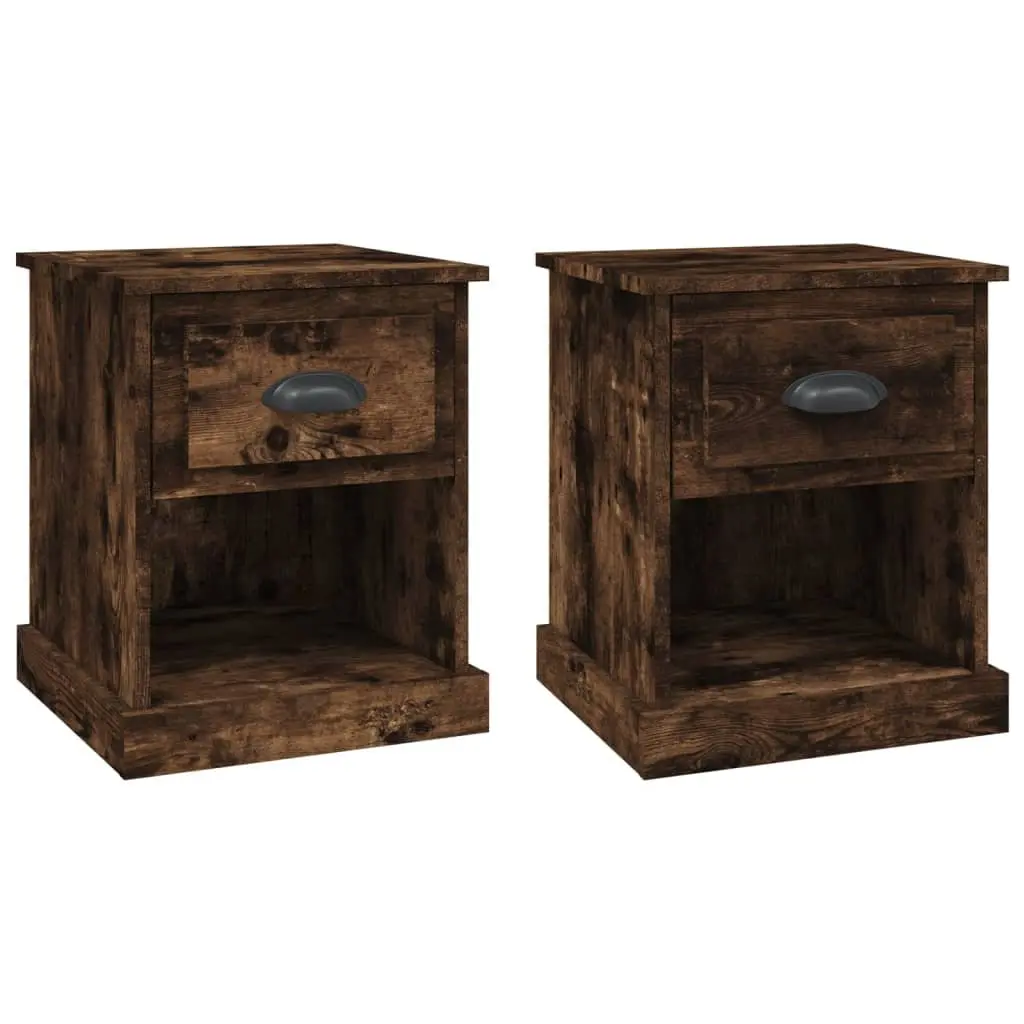 Bedside Tables Smoked Oak 2pcs Nightstand Drawer Side Table 39 x 39 x 47.5 cm