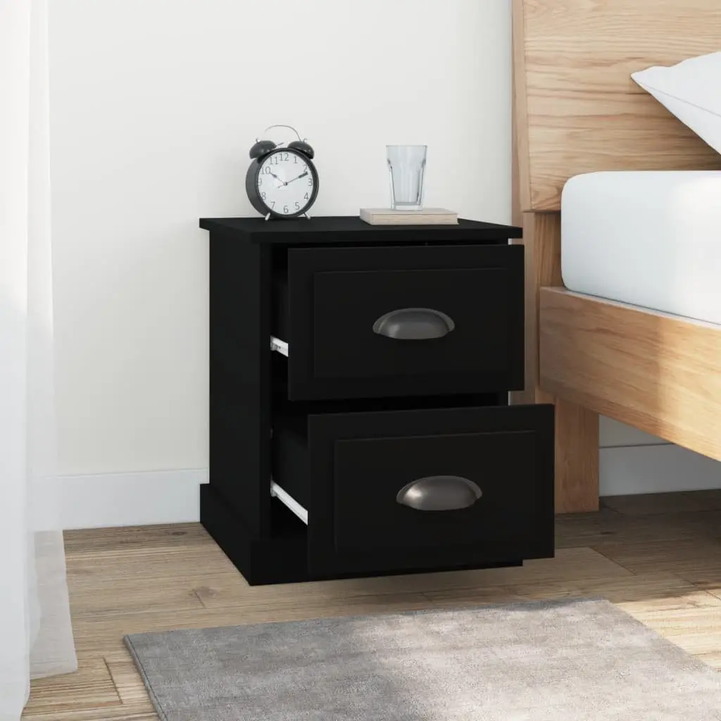 Black Bedside Cabinet 39x39x47.5cm Engineered Wood Nightstand with 2 Storage Drawers