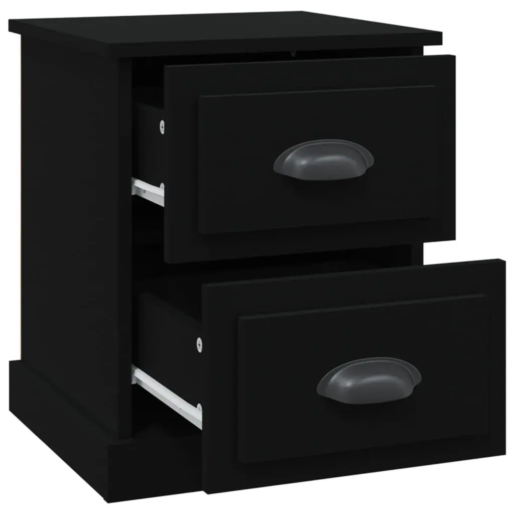 Black Bedside Cabinet 39x39x47.5cm Engineered Wood Nightstand with 2 Storage Drawers