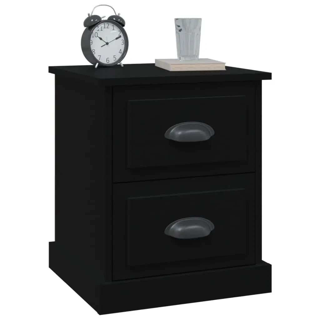 Black Bedside Cabinet 39x39x47.5cm Engineered Wood Nightstand with 2 Storage Drawers