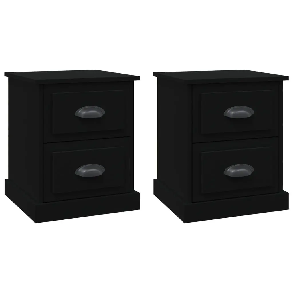 Black 2 Drawer Nightstand Bedside Cabinet Storage 39x39x47.5cm