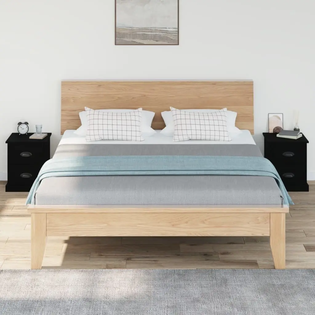 Black 2 Drawer Nightstand Bedside Cabinet Storage 39x39x47.5cm