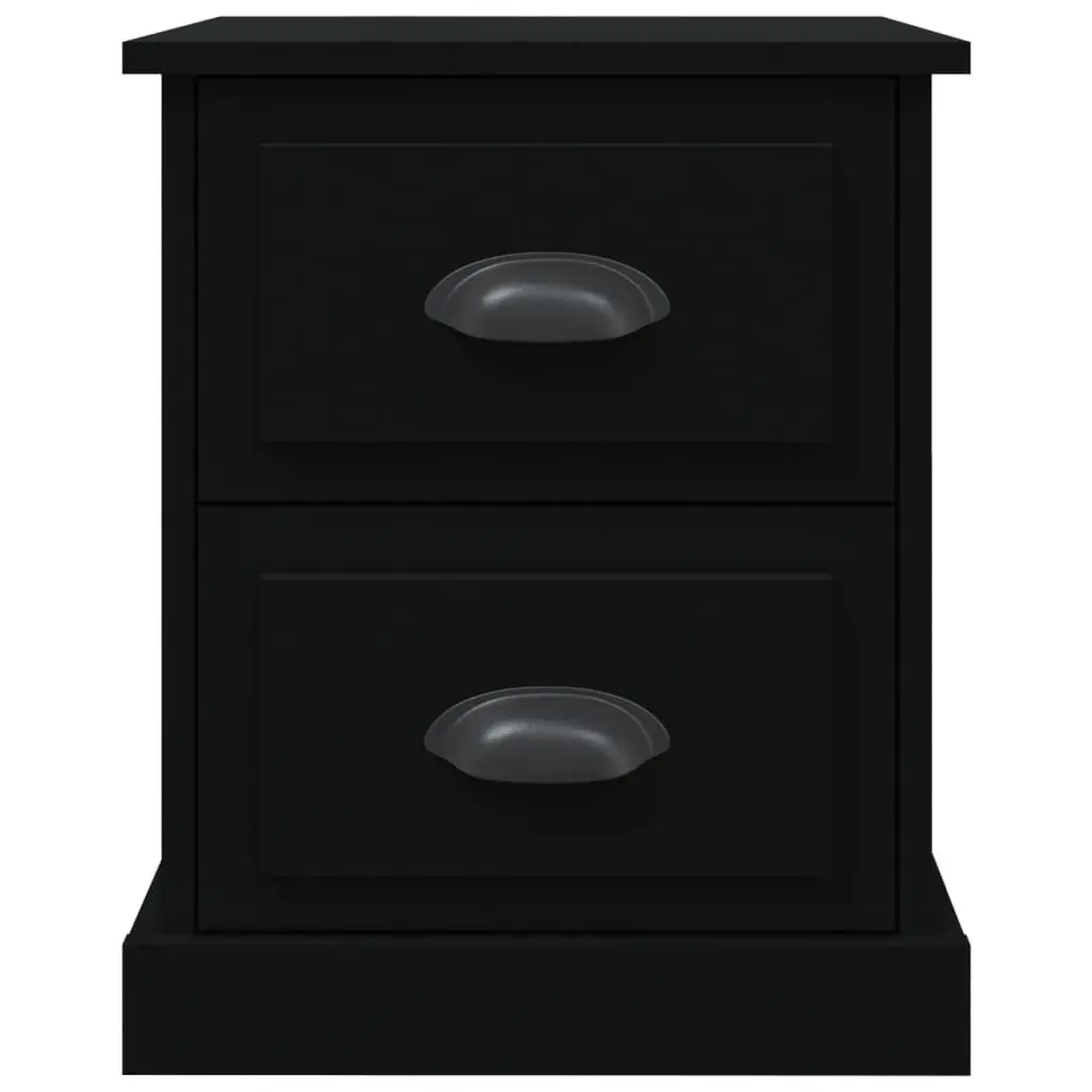 Black 2 Drawer Nightstand Bedside Cabinet Storage 39x39x47.5cm