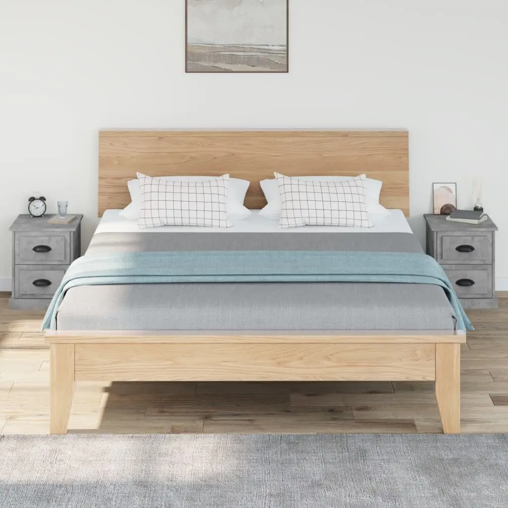 Grey Bedside Cabinet Engineered Wood 39x39x47.5 cm 2 Drawer Nightstand