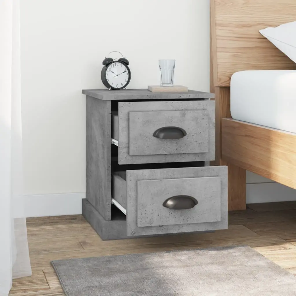 Grey Bedside Cabinet Engineered Wood 39x39x47.5 cm 2 Drawer Nightstand