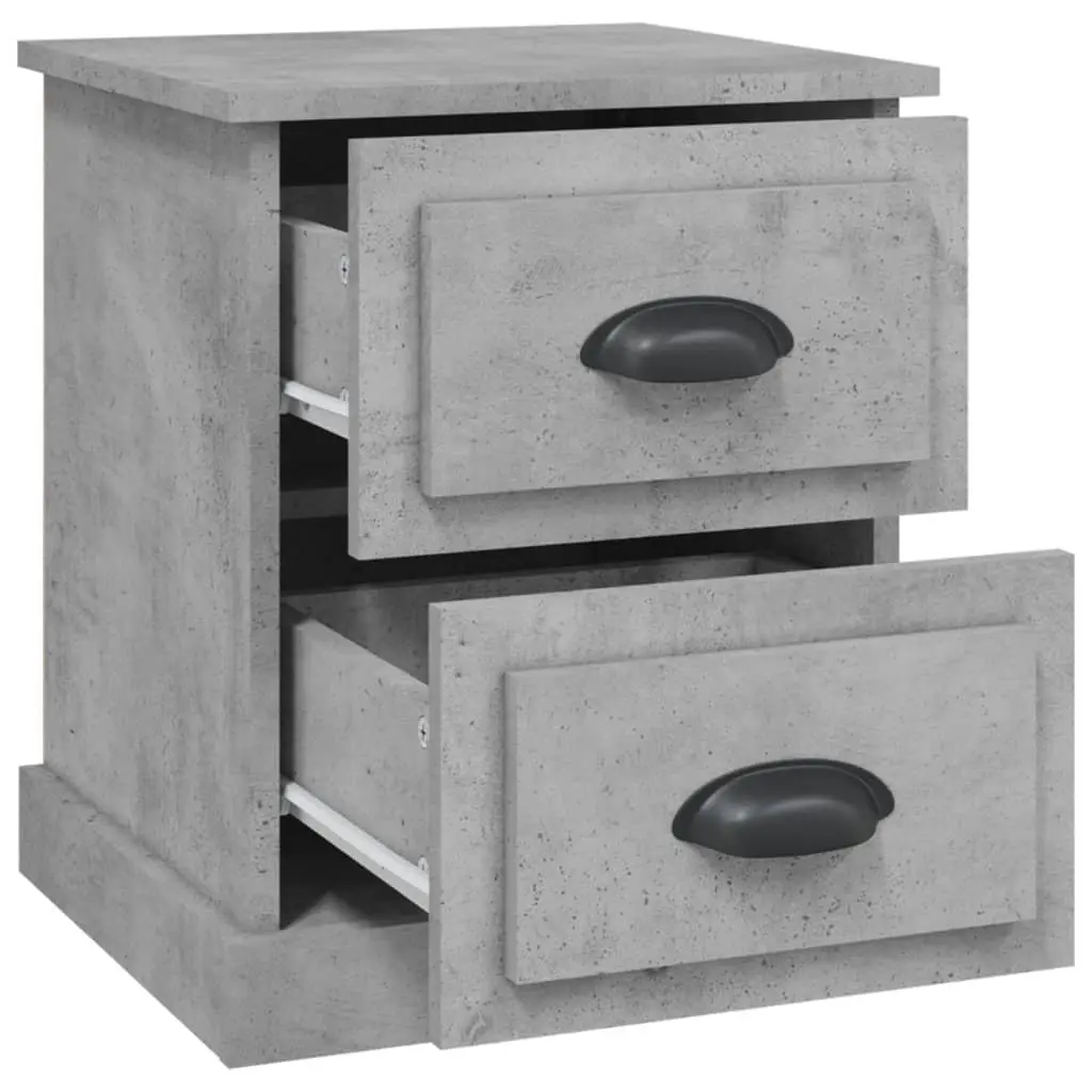 Grey Bedside Cabinet Engineered Wood 39x39x47.5 cm 2 Drawer Nightstand